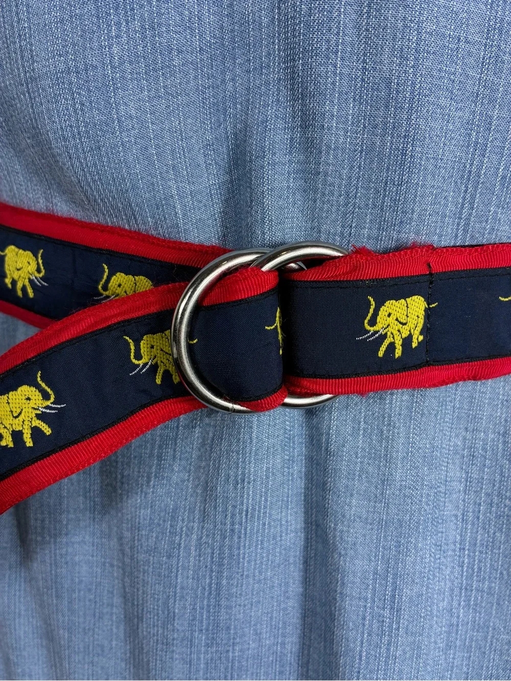 CK Bradley unisex belt Sz L yellow embroidered elephants